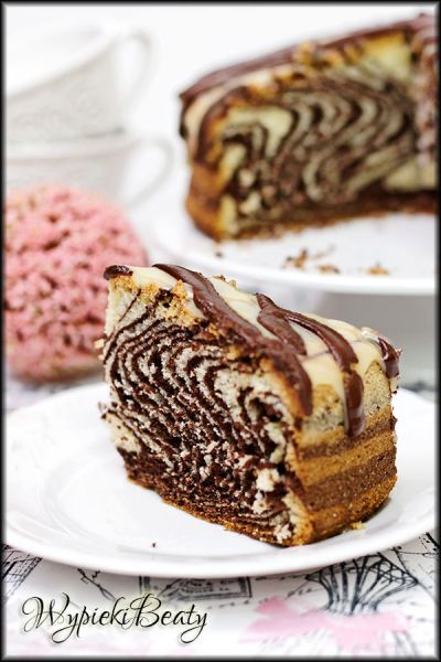 zebra ciasto z polewą czekoladową