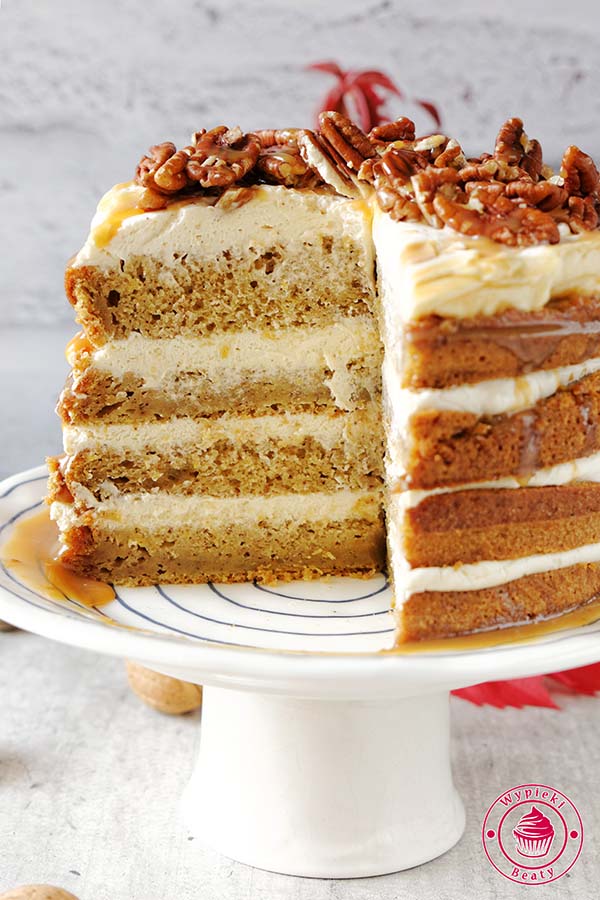pumpkin cake with caramel and nuts