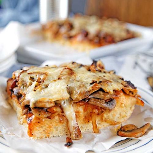 homemade pizza with mushrooms and onion