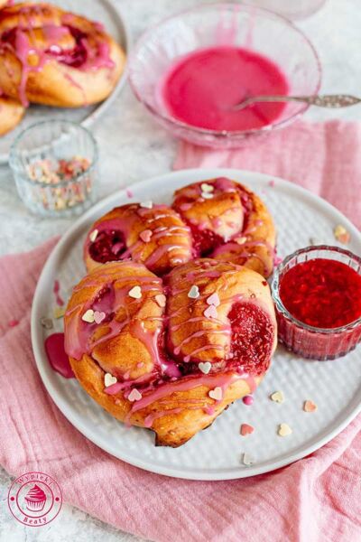 raspberry heart shaped buns