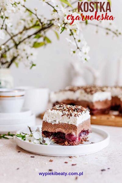 Black Forest cube cake with cherries and chocolate cream