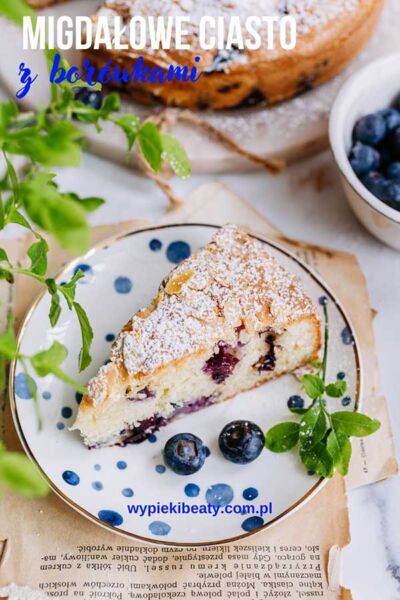 fluffy almond cake baked with blueberries and almond flakes