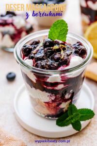 Cake with blueberry cream mascarpone mousse with blueberries and ladyfingers