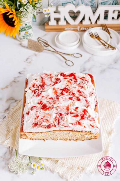 chiffon sheet cake with strawberry jam and mascarpone