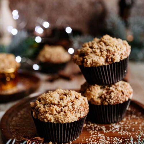 a stack of muffins on a tray