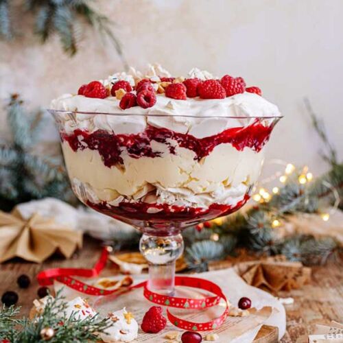 a christmas dessert in a glass bowl