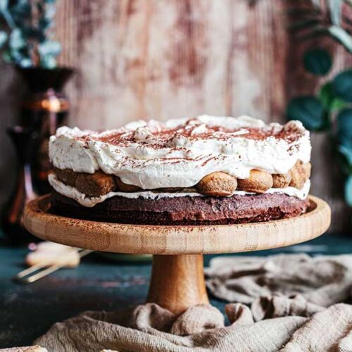 a cake on a wooden stand