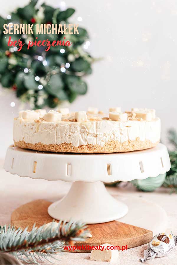 a nobake cheesecake on a white stand