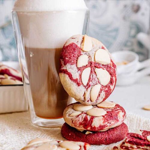 marble red velvet cookies with white chocolate chunks