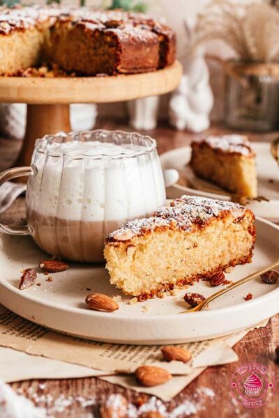 italian almond cake with cup of coffee