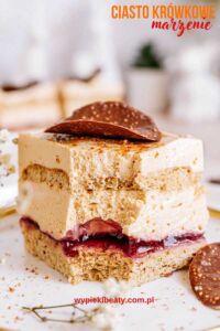 Alpine Cube Cake fudge caramel dream cake with dulce de leche cream and cherry fruit jelly