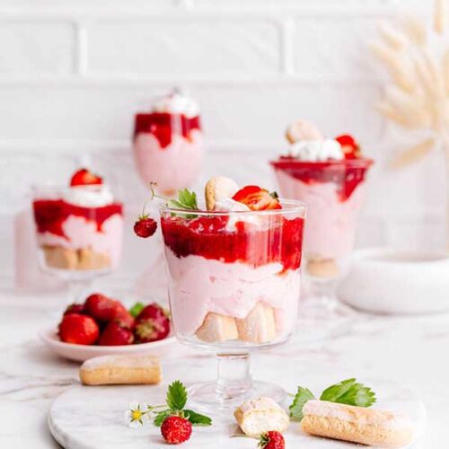 a strawberry dessert in a glass