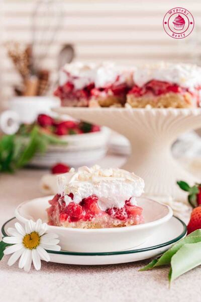 strawberry meringue cake on a plate