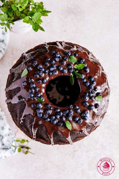 chocolate bundt cake with blueberries