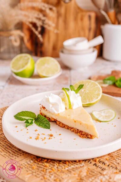 a slice of key lime pie on a plate