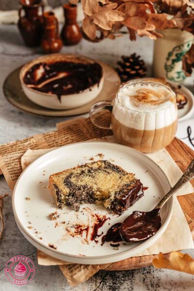 vanilla poppy seed cake with chocolate ganache