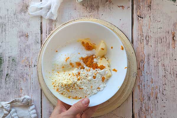 składniki na kruszonkę pomarańczową do ciasta