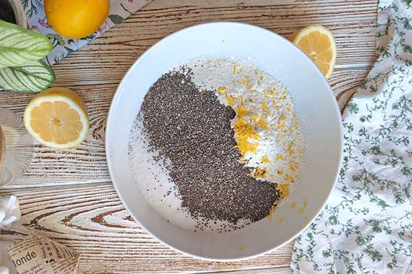 Muffiny z ricottą i chia suche składniki na babeczki z ricottą i chią