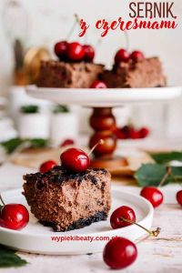 Cooked chocolate cheesecake step-by-step recipe for baked chocolate cheesecake with cherries on a cookie crust